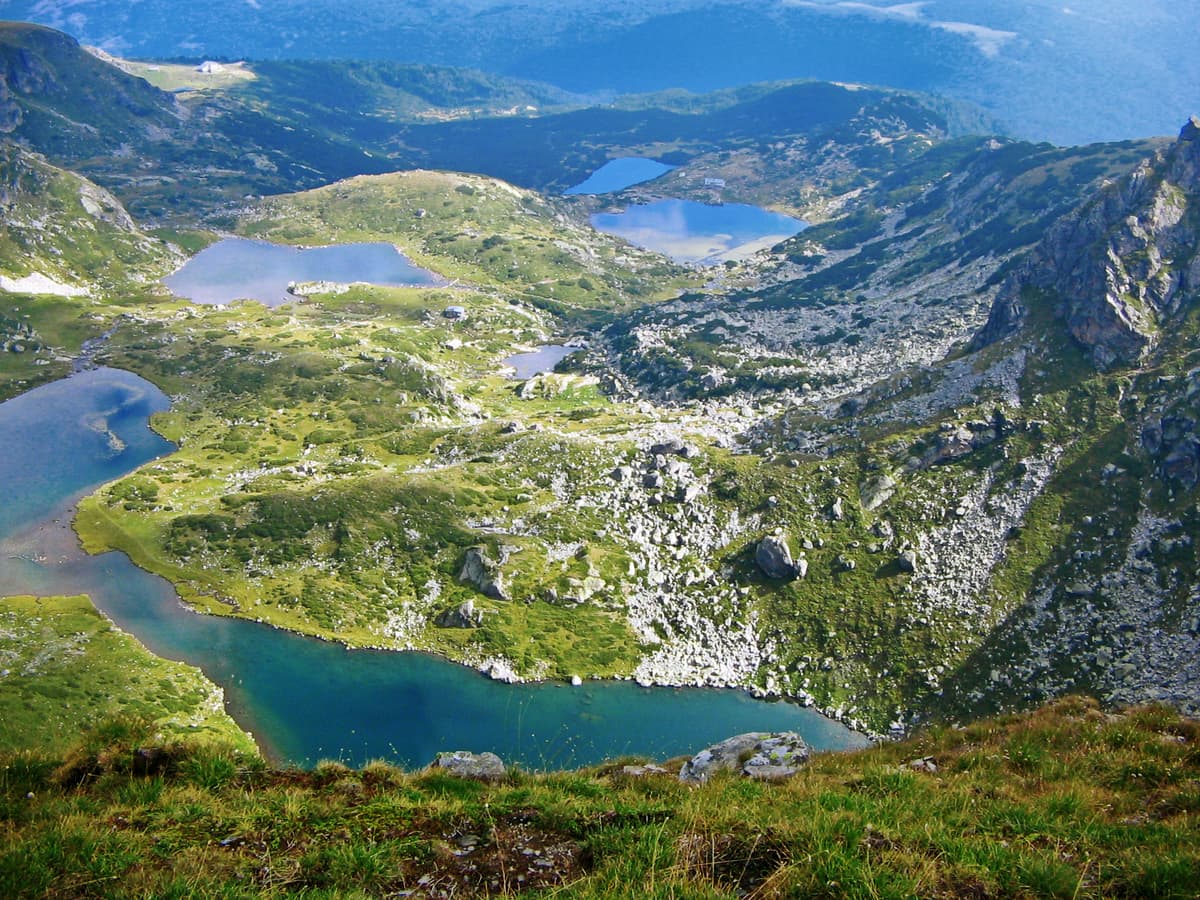 Aerial view of the Seven Rila Lakes, glacial lakes in Bulgaria's Rila Mountains