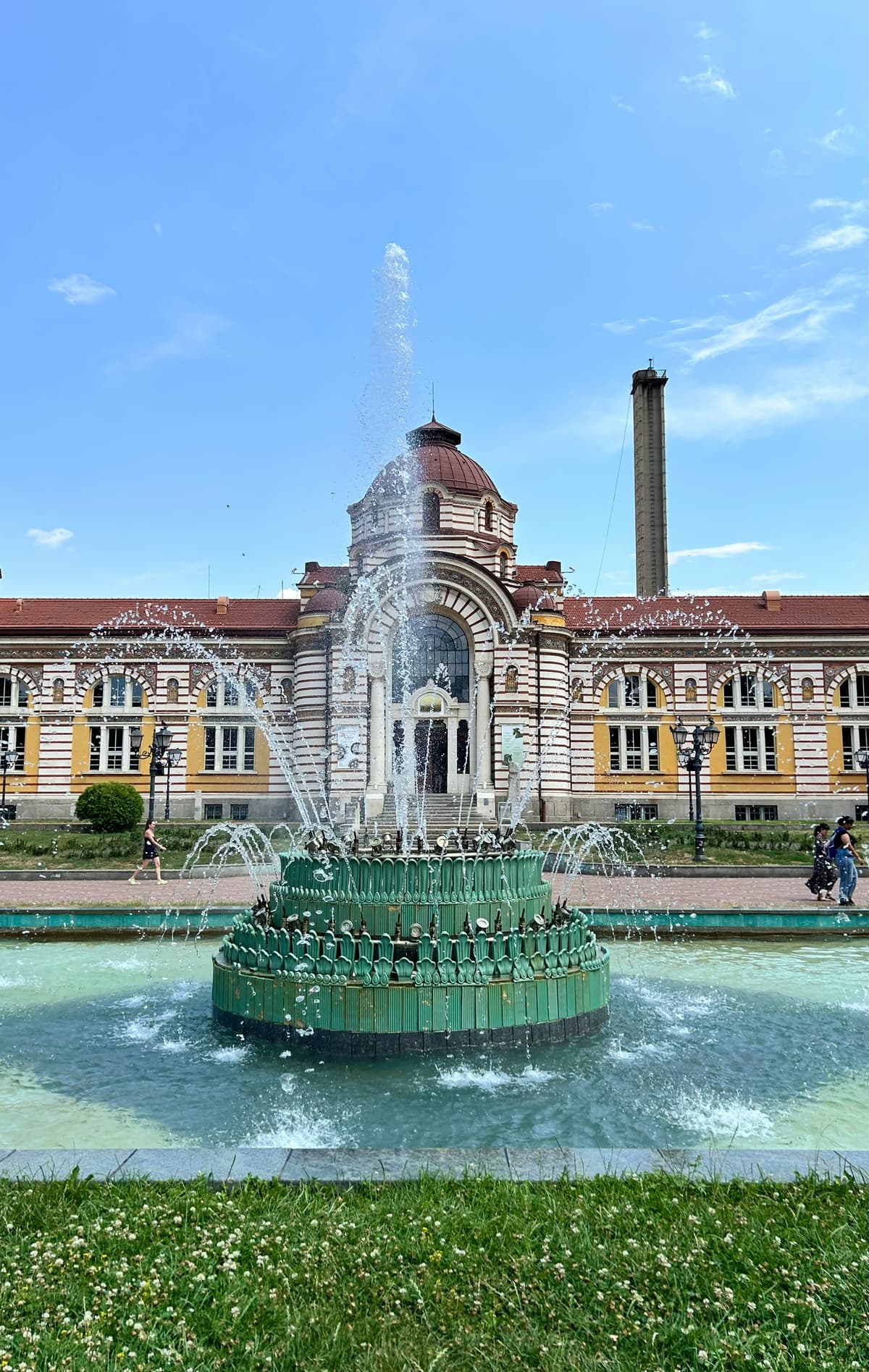 Sofia History Museum in the former Central Mineral Baths with fountain in foreground
