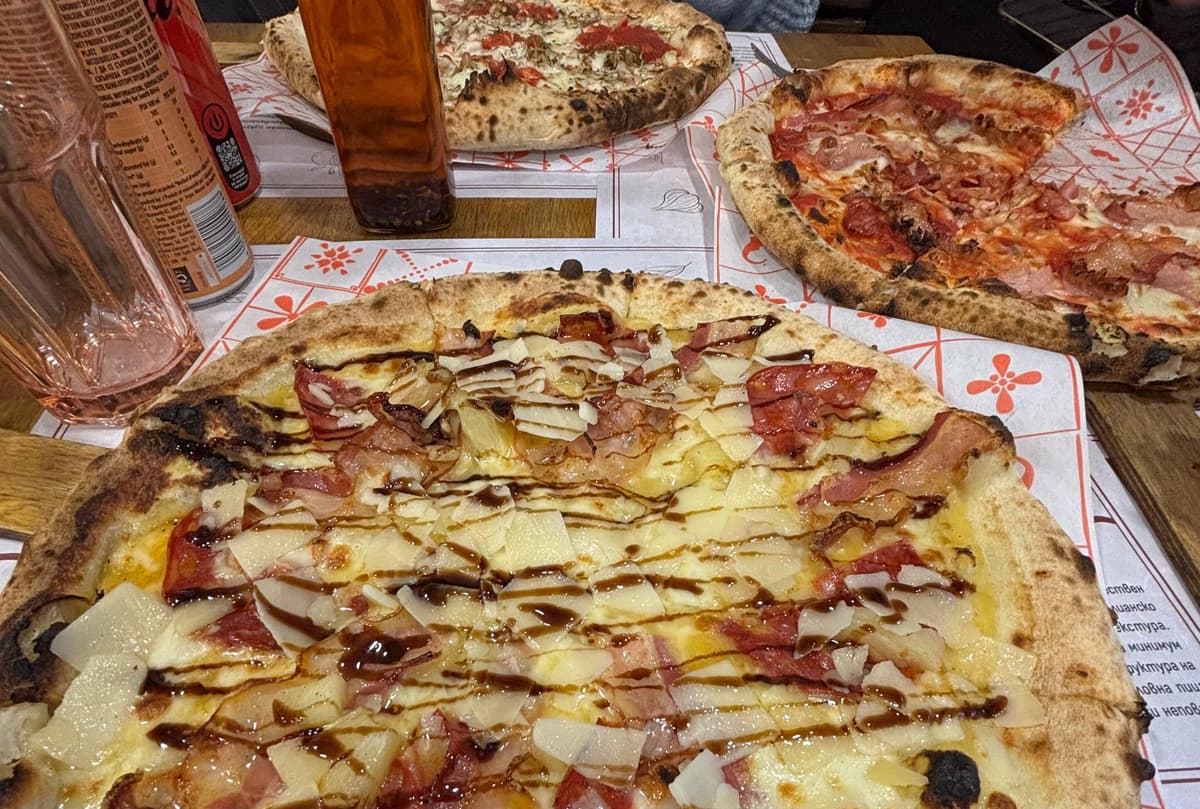 Neapolitan wood-fired pizza at Franco's Pizza restaurant in Sofia, Bulgaria