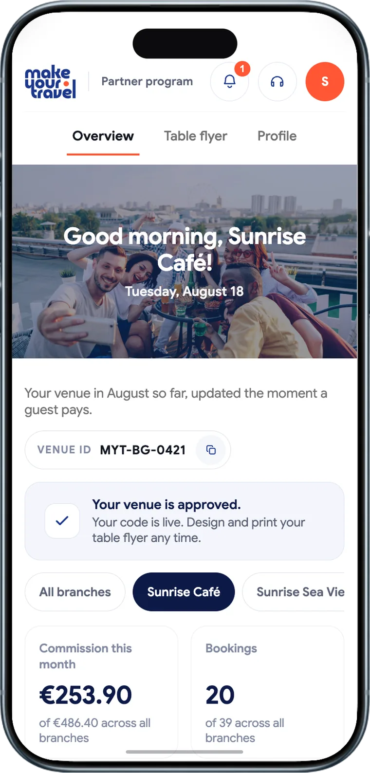 The partner dashboard open on a phone